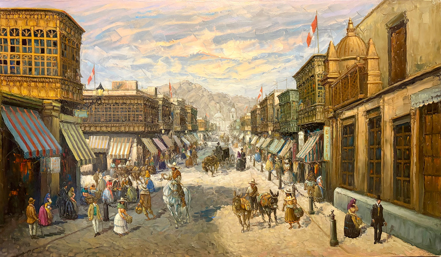 Calle Mercaderes de Lima | Pintura al Óleo de Roger Vejarano