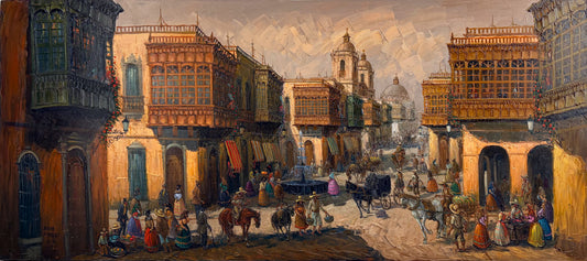 Calle Limeña Colonial de 1920 | Pintura al Óleo de Roger Vejarano